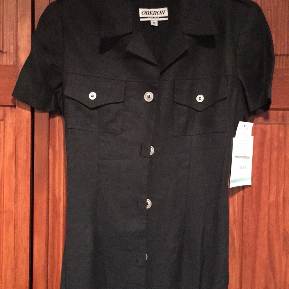 Black short sleeve linen long dress.